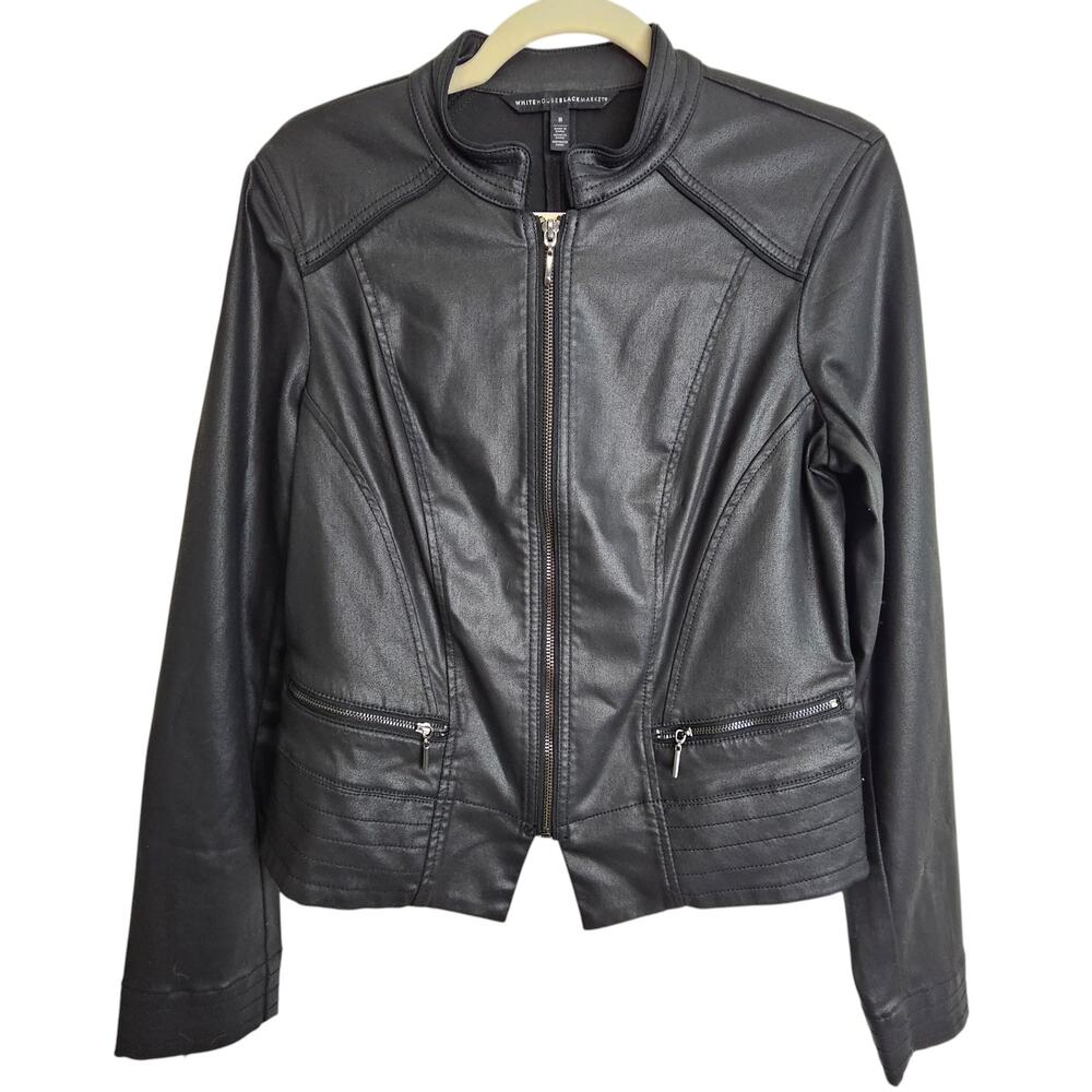 White House Black Market Jacket Faux Leather Jacket Women 8 Black Zip Up Jacket